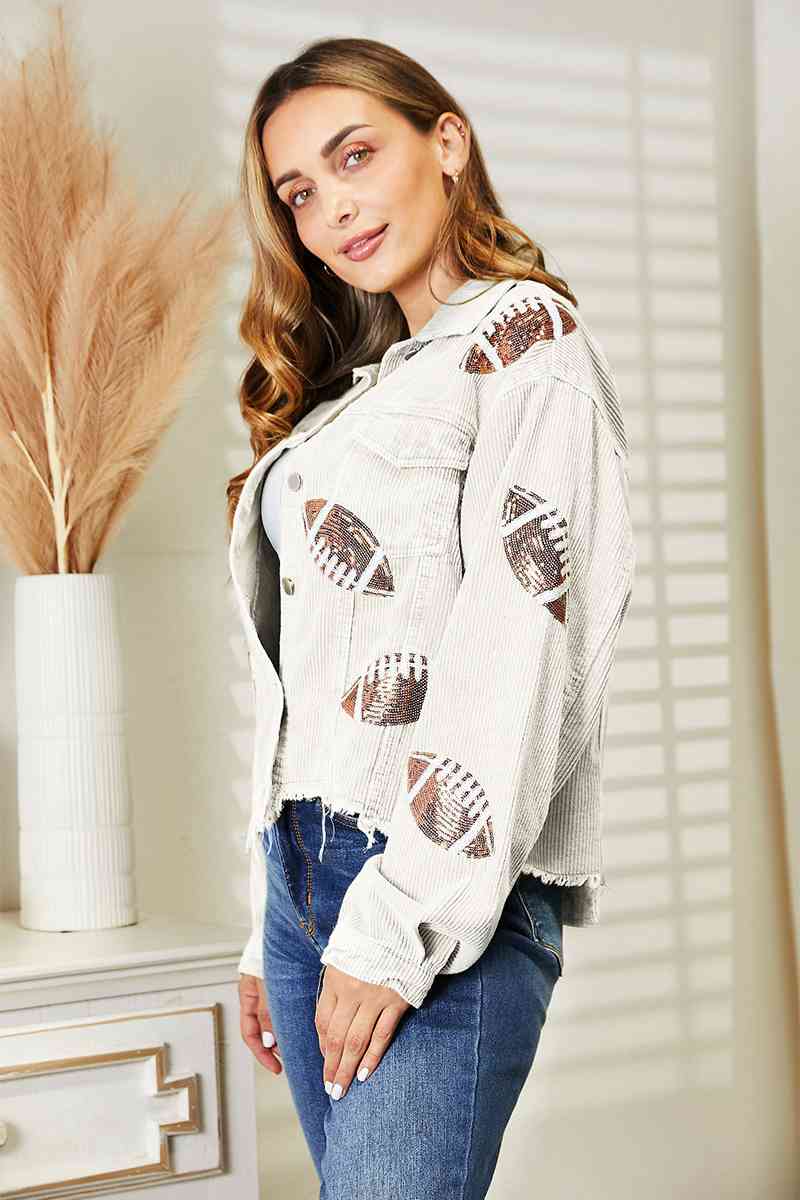 Sequin Football Patch Shacket - PEONIES & LIME