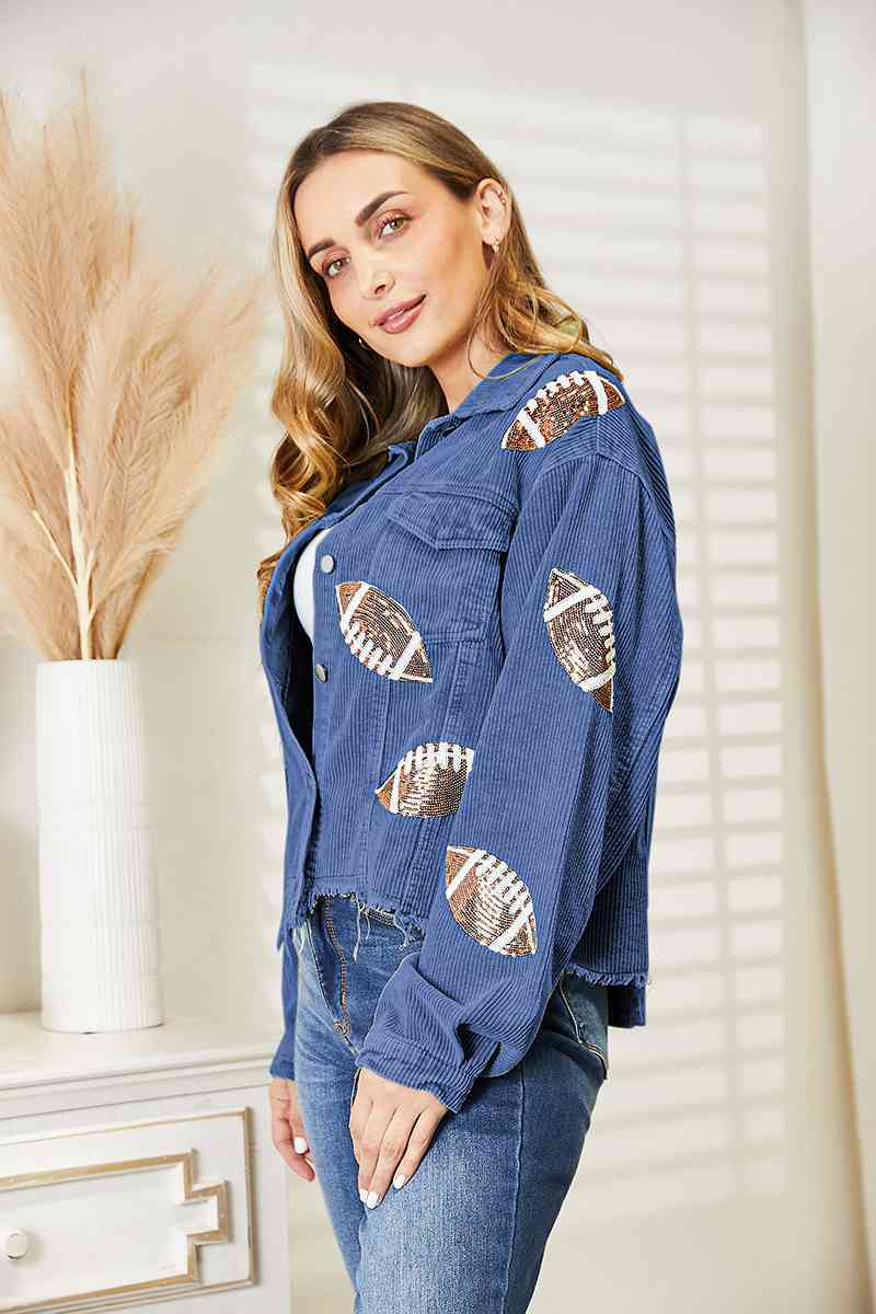Sequin Football Patch Shacket - PEONIES & LIME