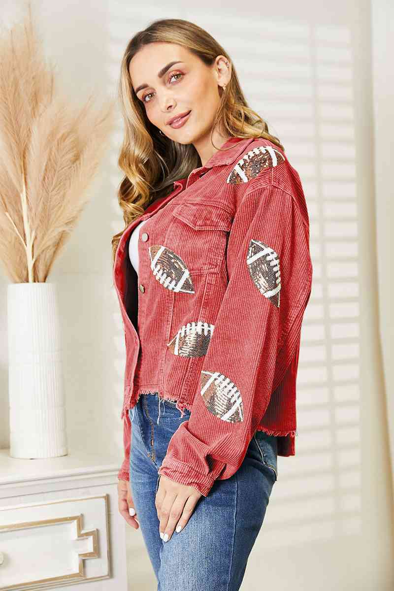 Sequin Football Patch Shacket - PEONIES & LIME