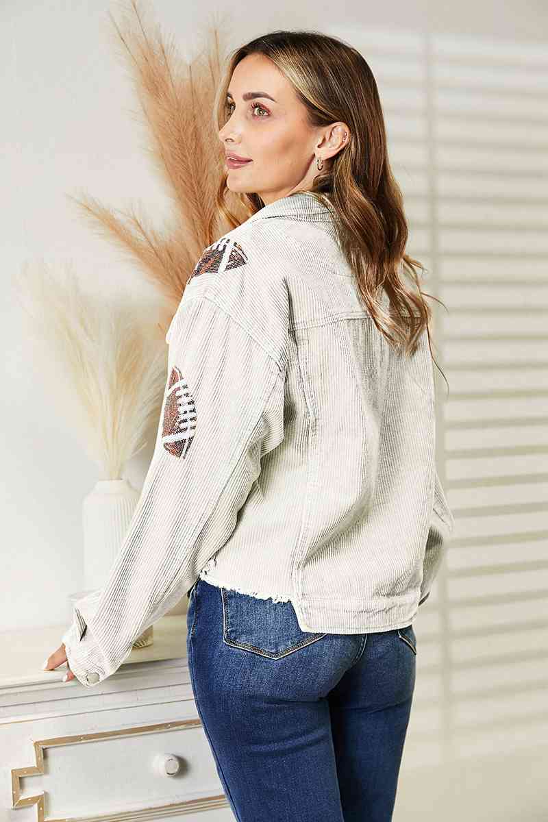 Sequin Football Patch Shacket - PEONIES & LIME