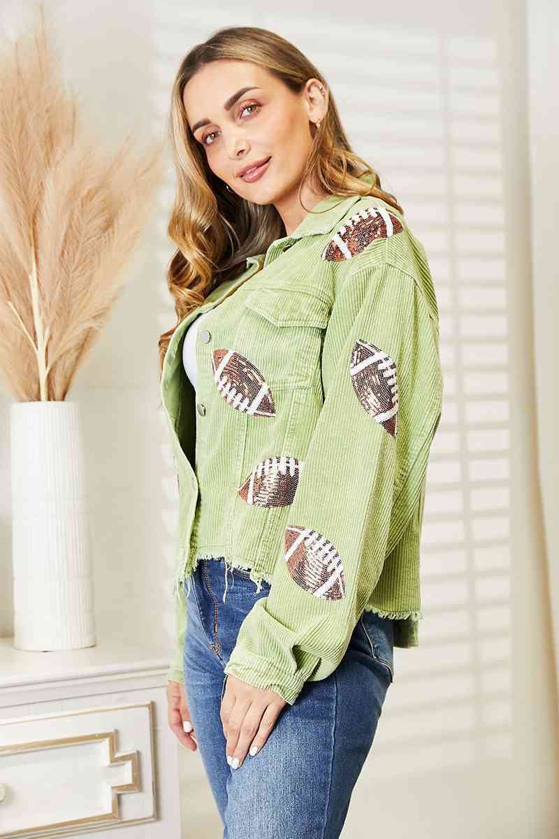 Sequin Football Patch Shacket - PEONIES & LIME