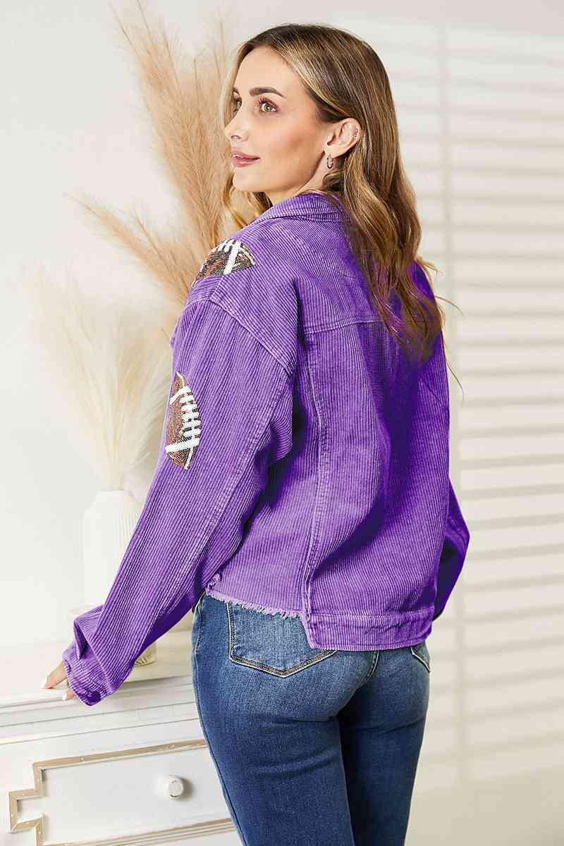 Sequin Football Patch Shacket - PEONIES & LIME