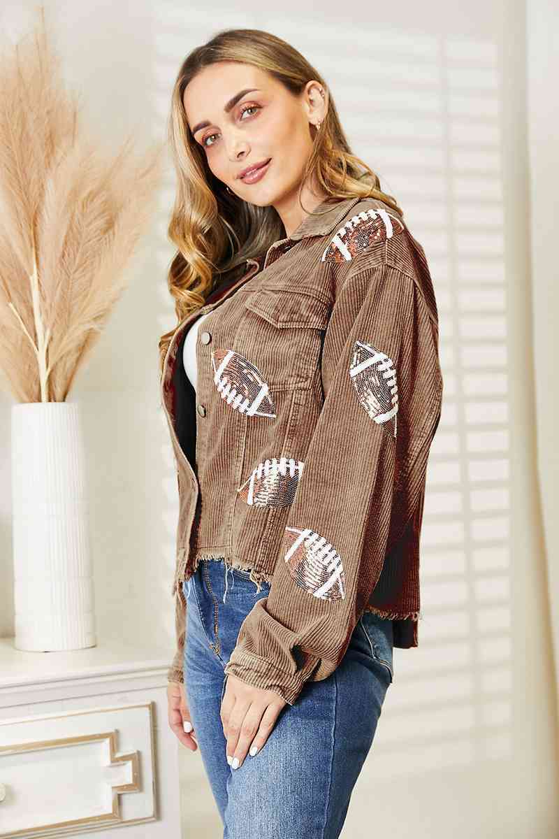 Sequin Football Patch Shacket - PEONIES & LIME