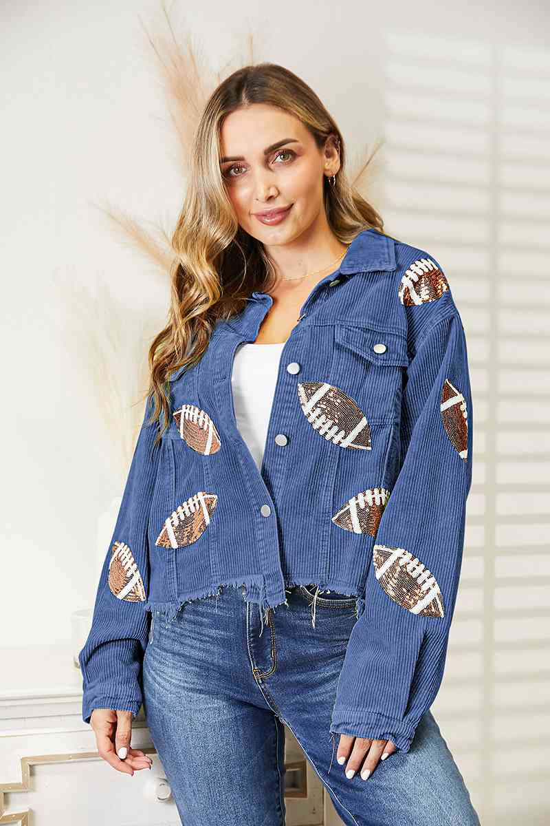 Sequin Football Patch Shacket - PEONIES & LIME