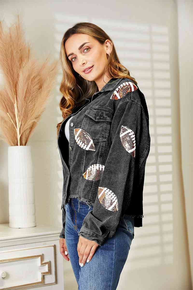 Sequin Football Patch Shacket - PEONIES & LIME