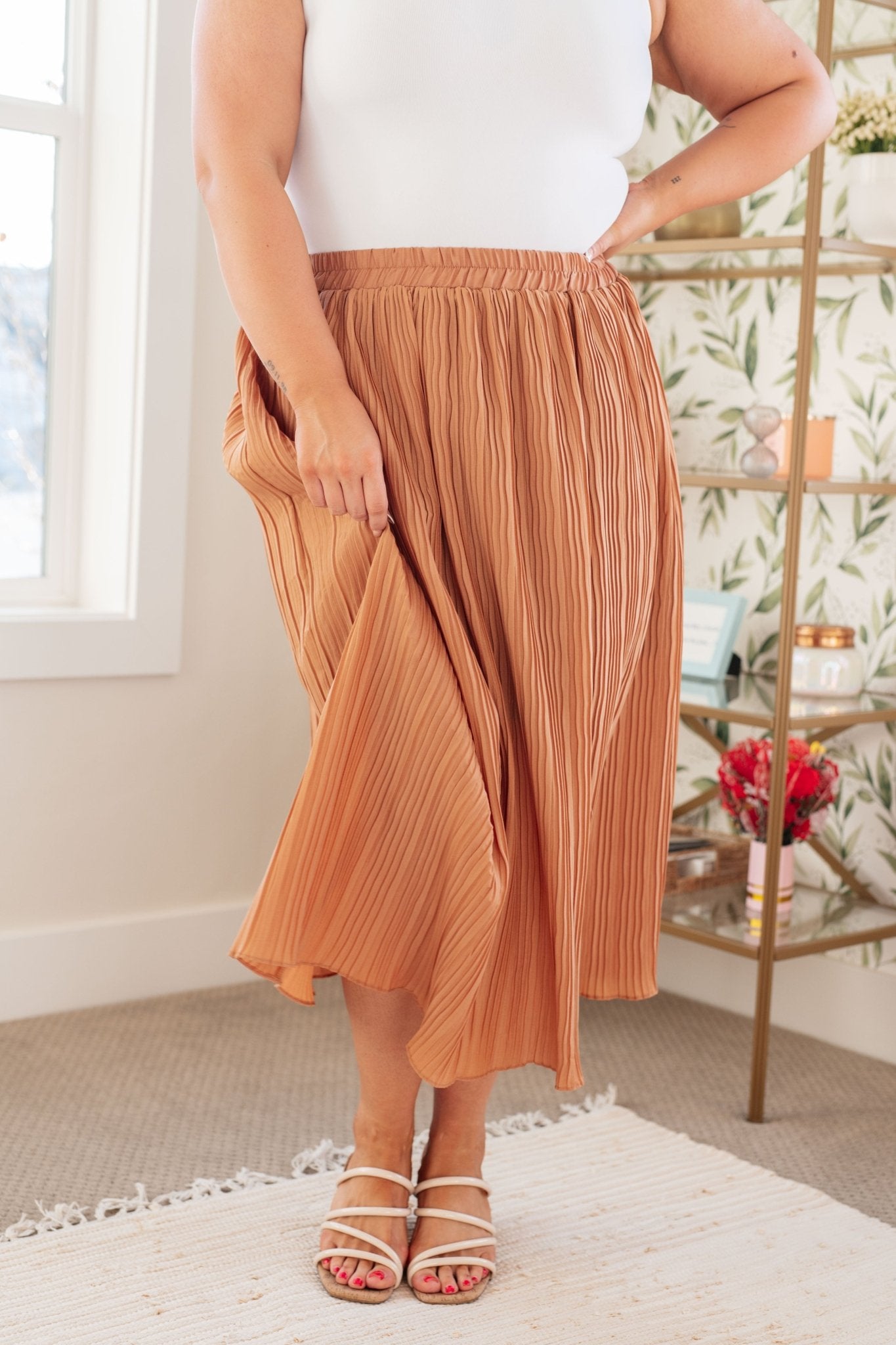 Sheena Pleated Midi Skirt - PEONIES & LIME