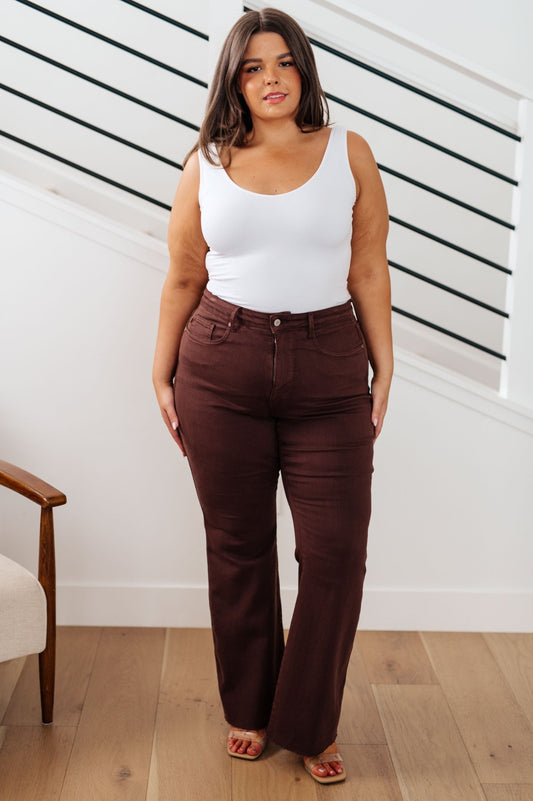 Sienna High Rise Control Top Flare Jeans in Espresso - PEONIES & LIME