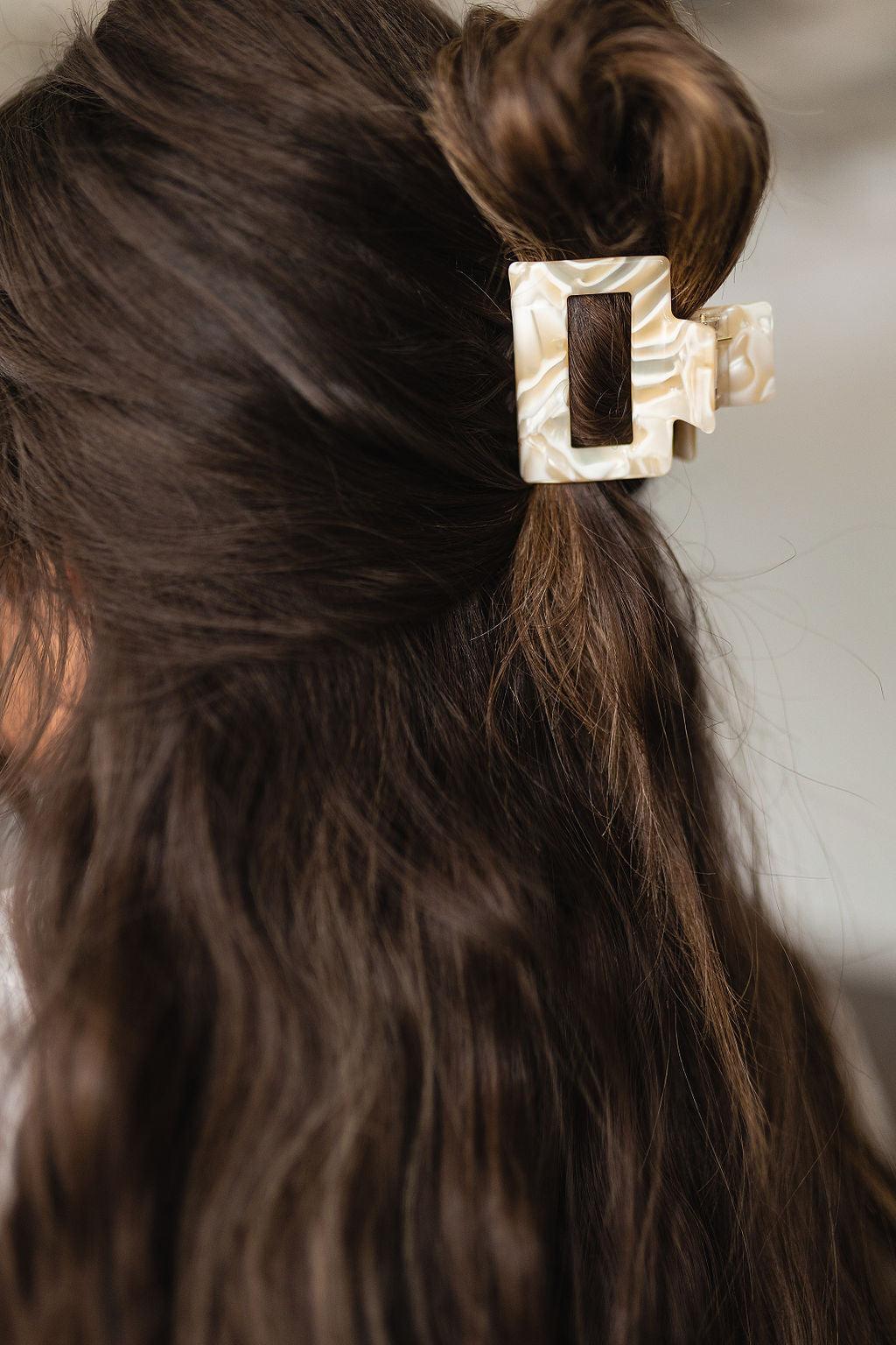 Small Square Claw Clip in Gold Pearl - PEONIES & LIME