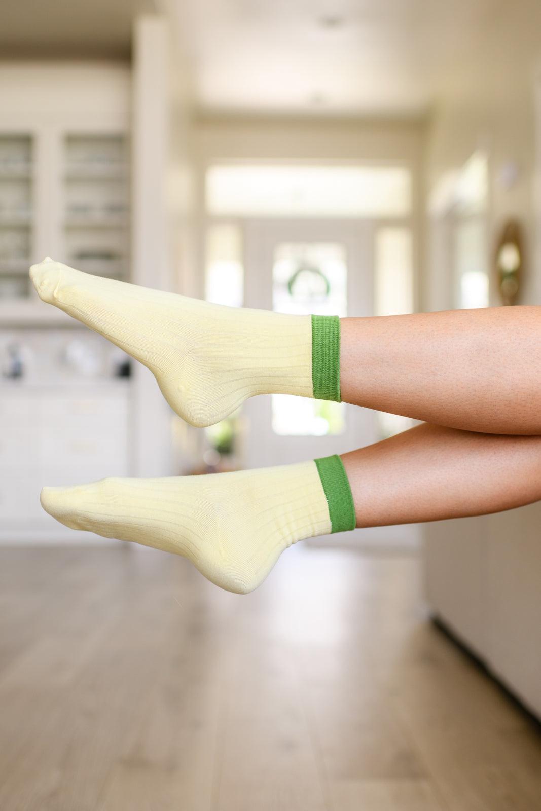 Sweet Socks Set of 4 Color Block Socks - PEONIES & LIME