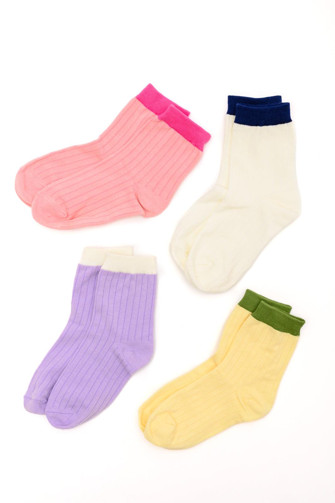 Sweet Socks Set of 4 Color Block Socks - PEONIES & LIME