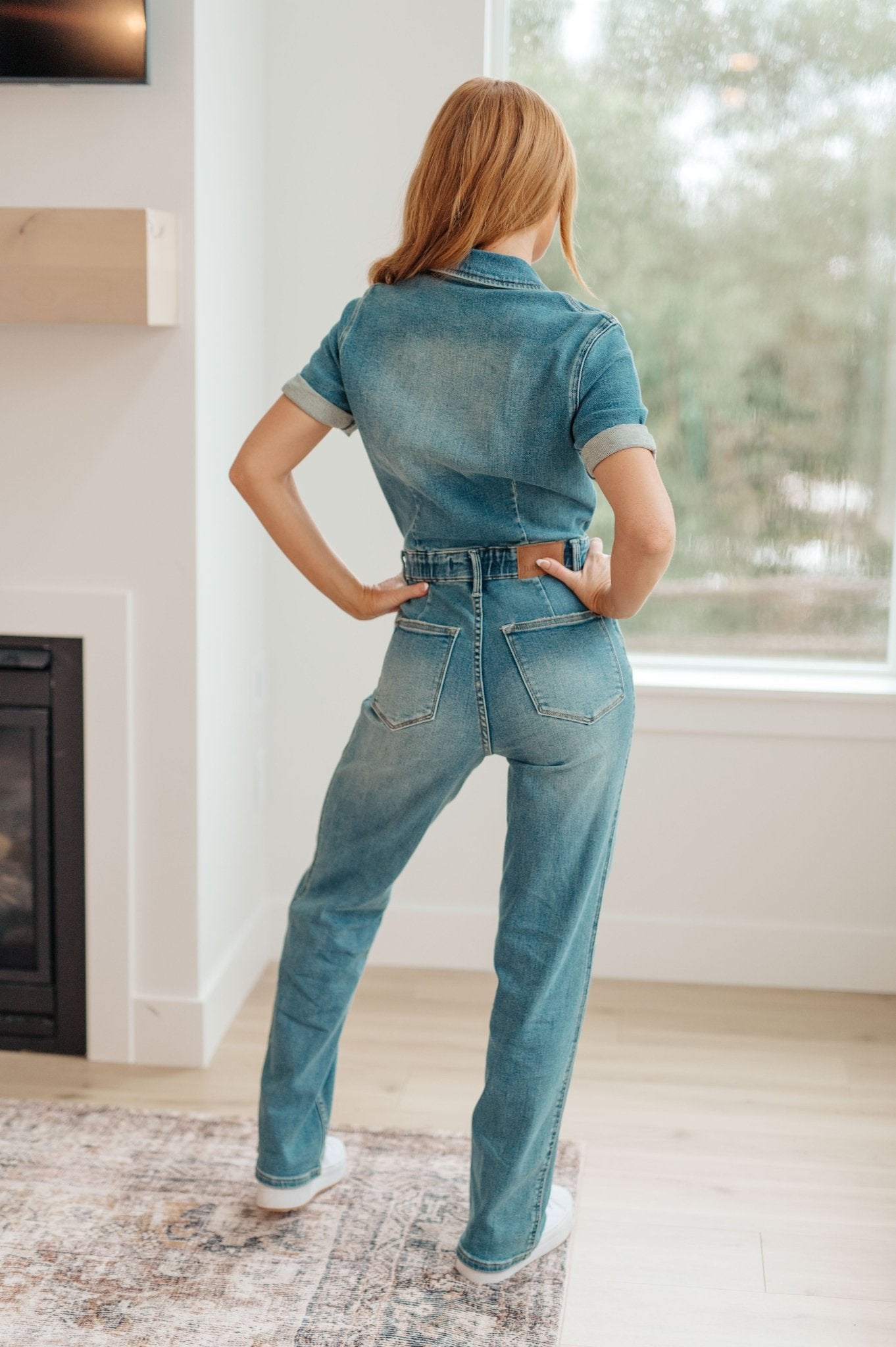 Sylvia Short Sleeve Denim Jumpsuit - PEONIES & LIME