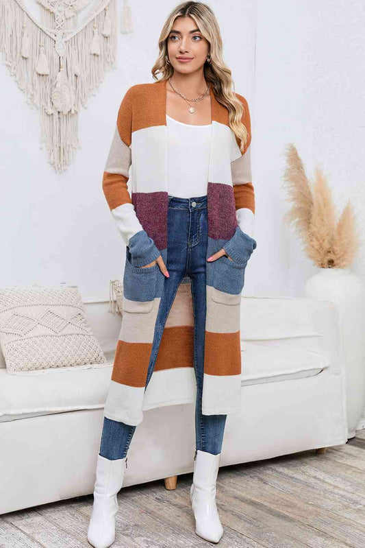The Adelaide Longline Color Block Cardigan - PEONIES & LIME