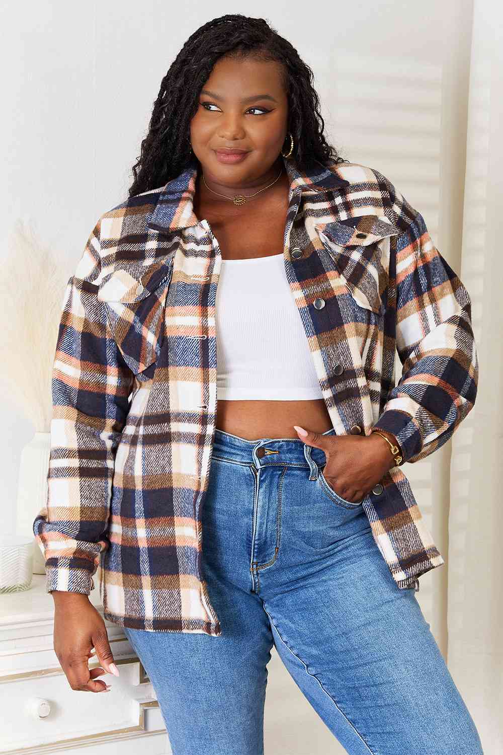 The Aimee Plaid Front Shirt Jacket - PEONIES & LIME