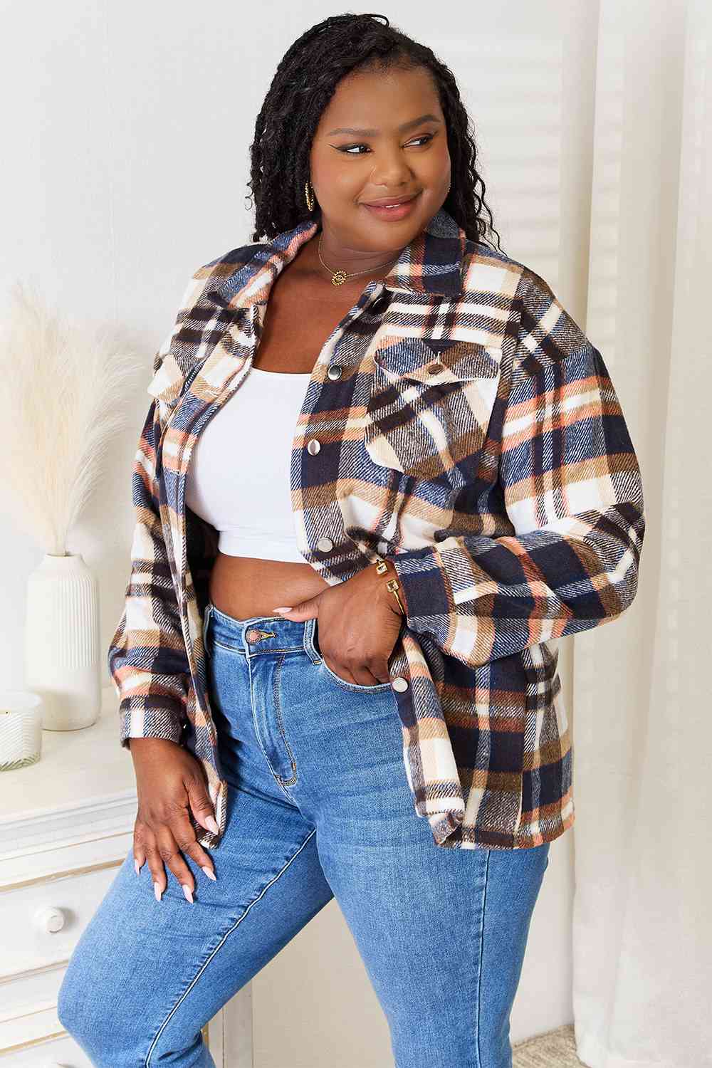 The Aimee Plaid Front Shirt Jacket - PEONIES & LIME