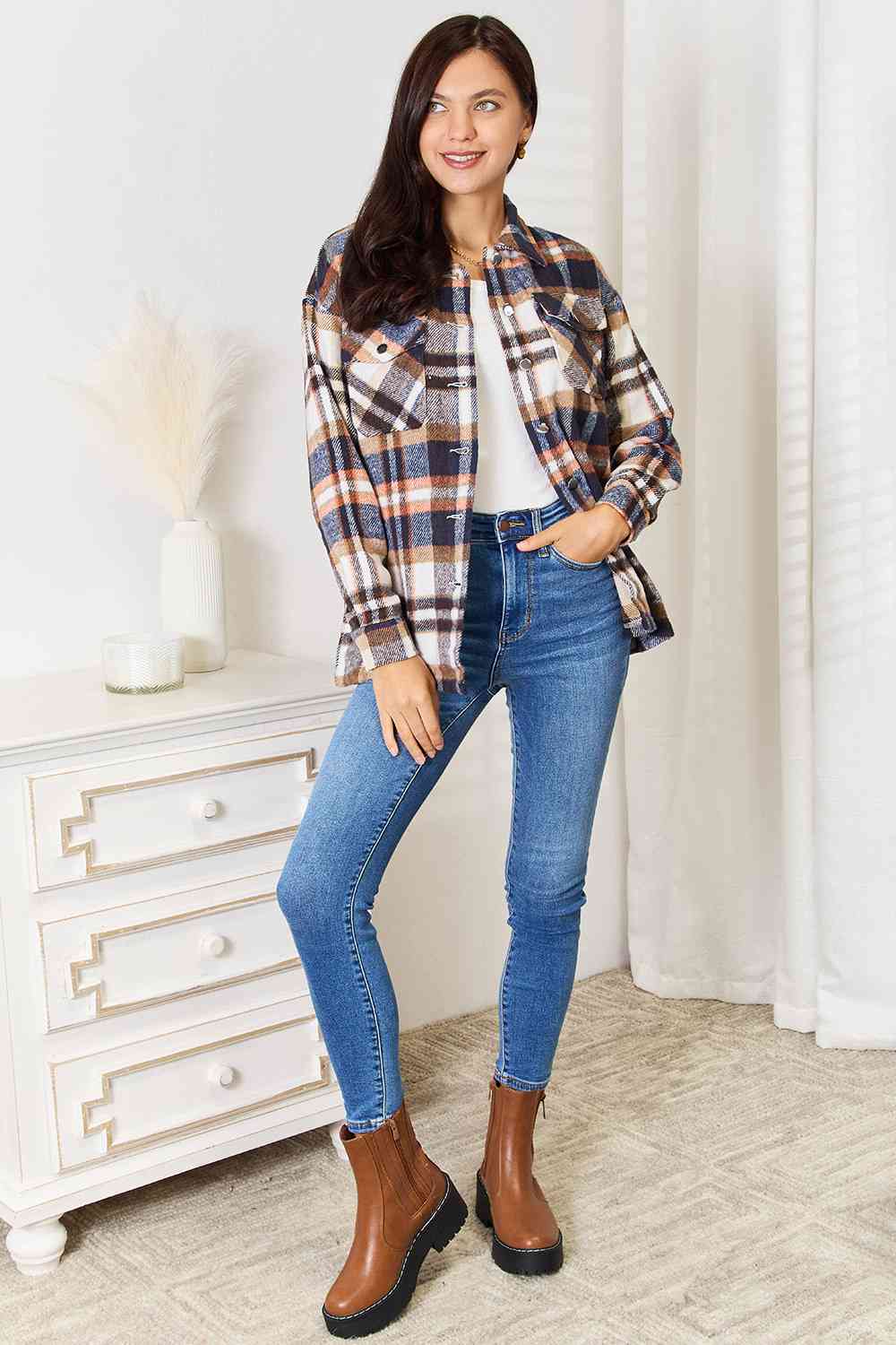 The Aimee Plaid Front Shirt Jacket - PEONIES & LIME