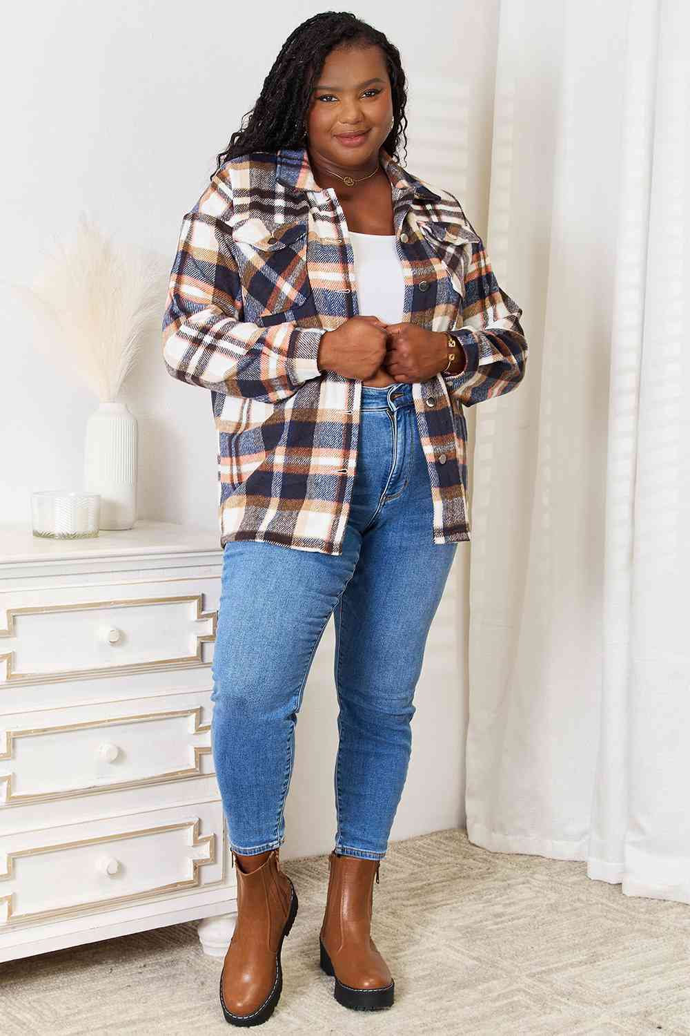 The Aimee Plaid Front Shirt Jacket - PEONIES & LIME