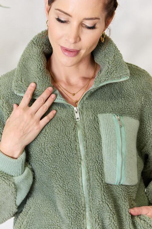 The Amber Zip Up Collared Neck Jacket - PEONIES & LIME