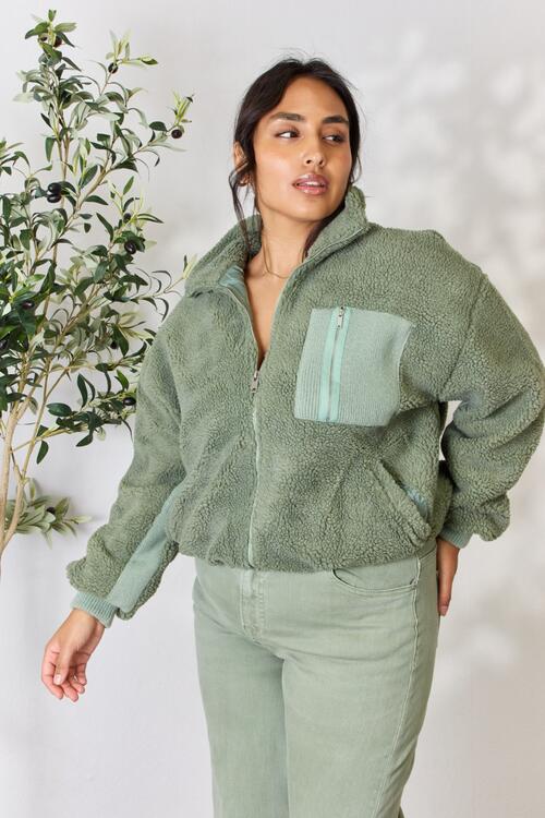 The Amber Zip Up Collared Neck Jacket - PEONIES & LIME