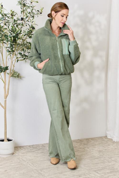 The Amber Zip Up Collared Neck Jacket - PEONIES & LIME