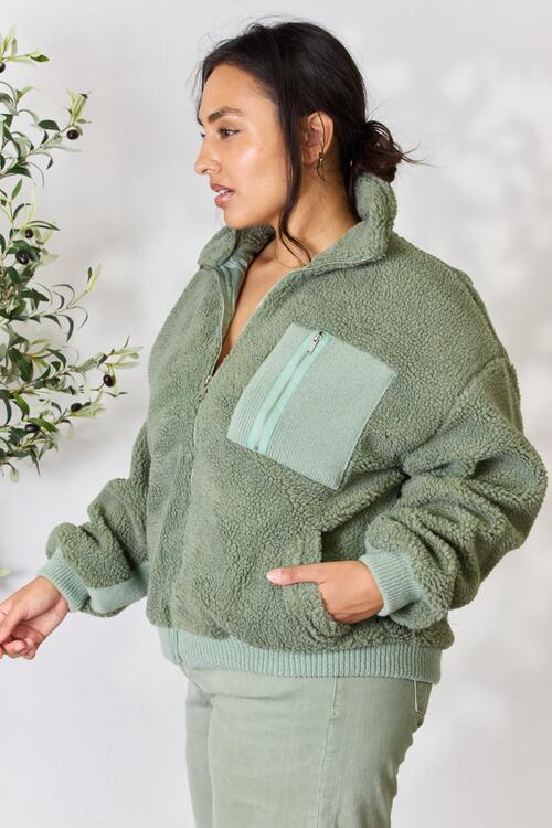 The Amber Zip Up Collared Neck Jacket - PEONIES & LIME