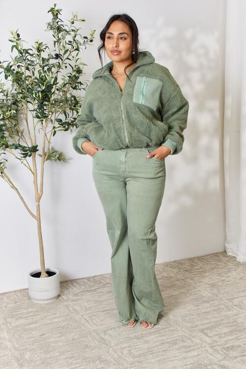 The Amber Zip Up Collared Neck Jacket - PEONIES & LIME