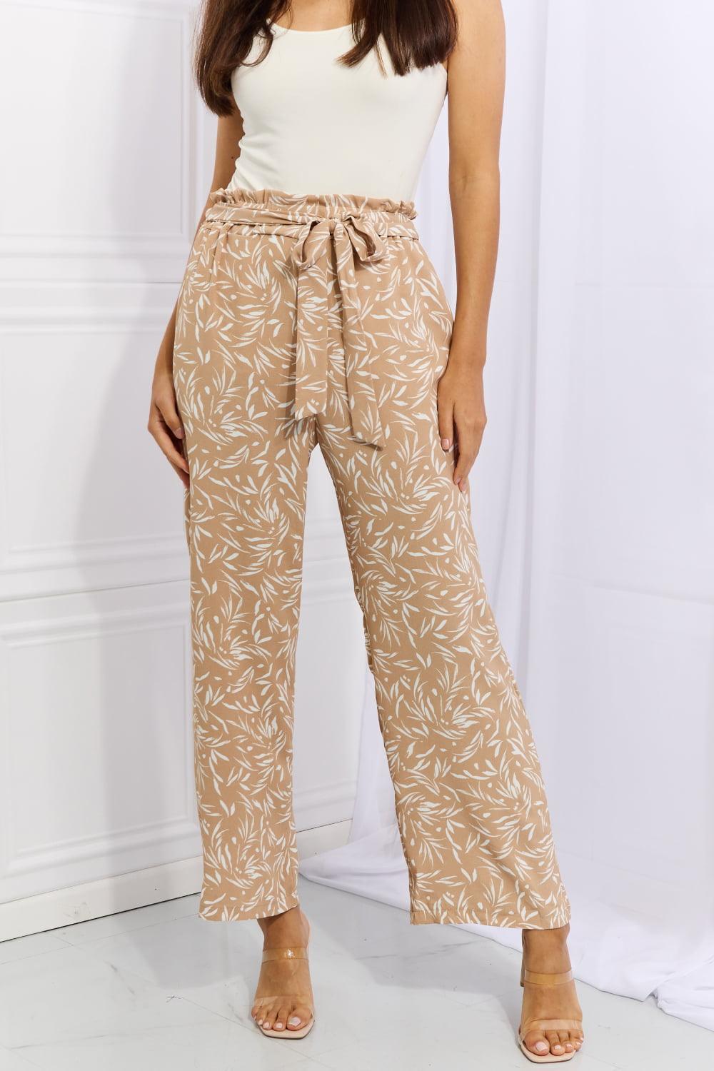 The Ashlyn Floral Printed Pants in Tan - PEONIES & LIME