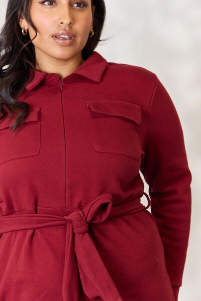 The Avery Tie Front Half Zip Long Sleeve Shirt Dress - PEONIES & LIME