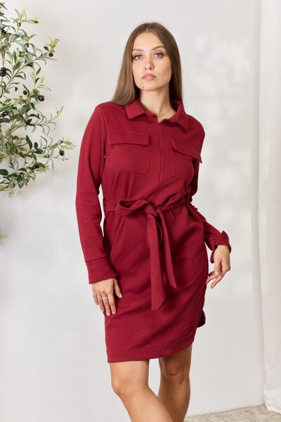 The Avery Tie Front Half Zip Long Sleeve Shirt Dress - PEONIES & LIME