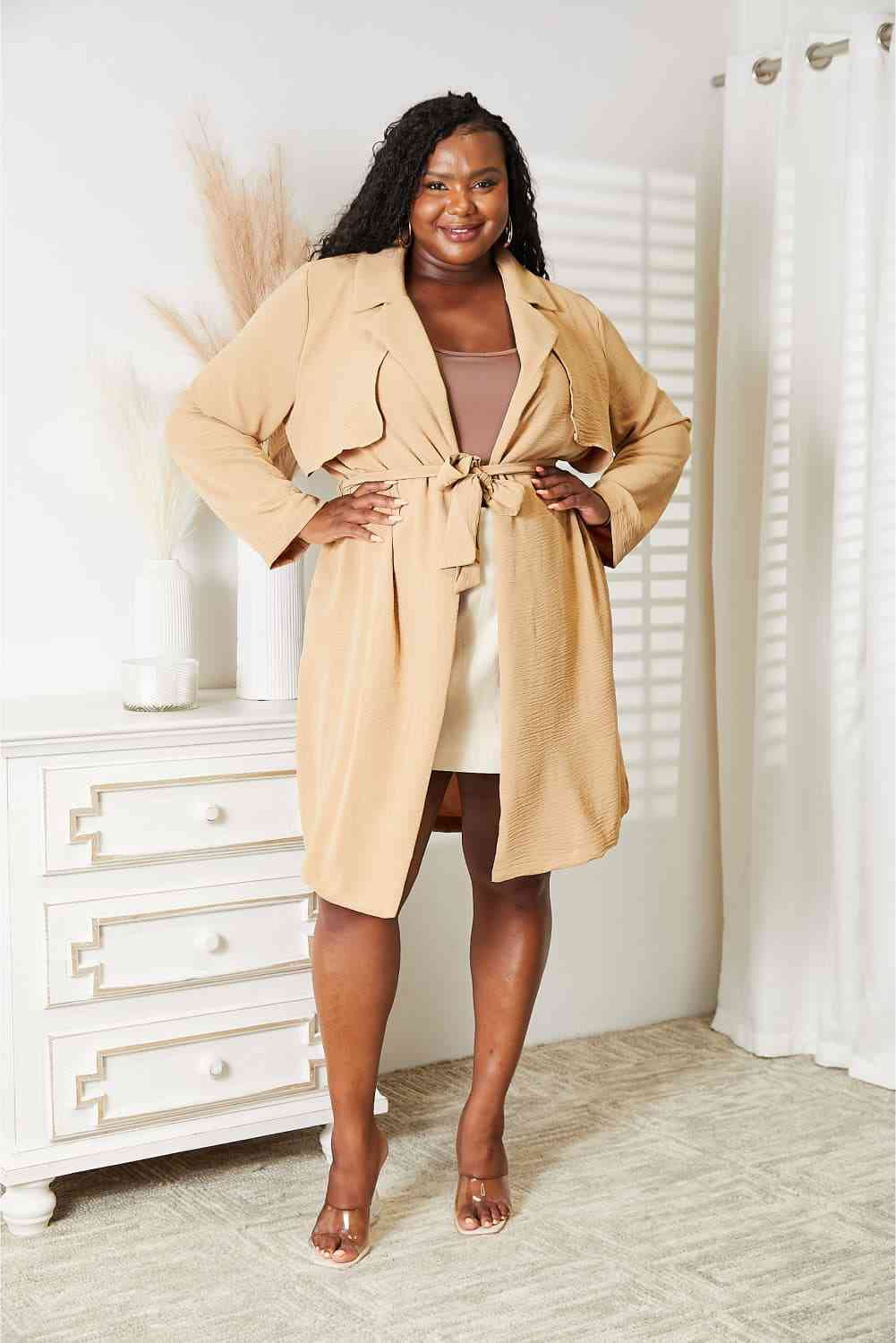 The Ayanna The Tied Trench Coat with Pockets - PEONIES & LIME