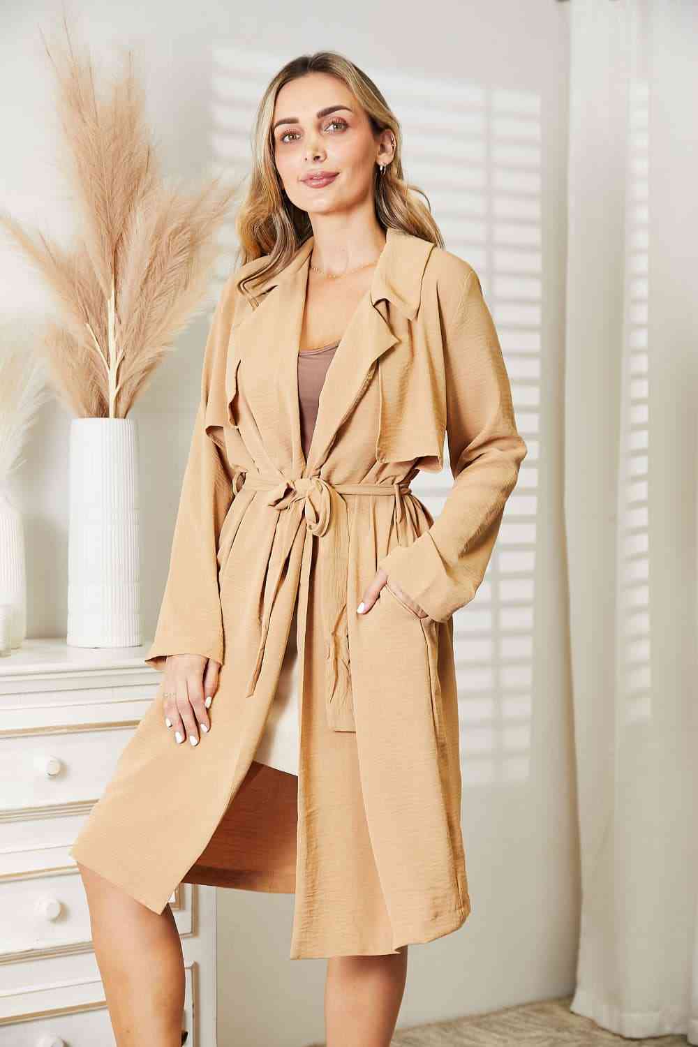 The Ayanna The Tied Trench Coat with Pockets - PEONIES & LIME
