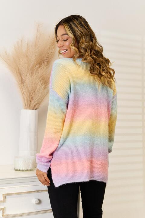 The Bonnie Gradient V-Neck Sweater - PEONIES & LIME