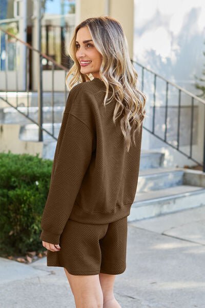 The Catherine Texture Long Sleeve Top and Drawstring Shorts Set