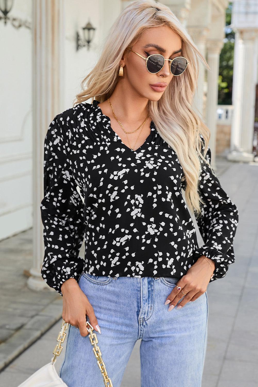 The CJ Notched Neck Smocked Blouse - PEONIES & LIME