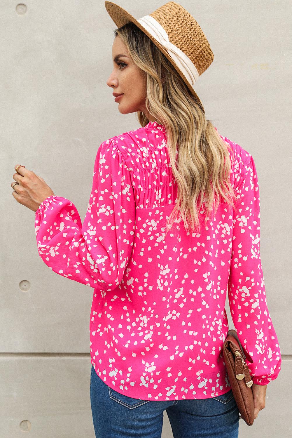 The CJ Notched Neck Smocked Blouse - PEONIES & LIME