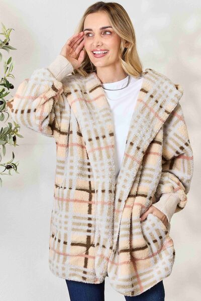 The Claudia Plaid Faux Fur Hooded Jacket