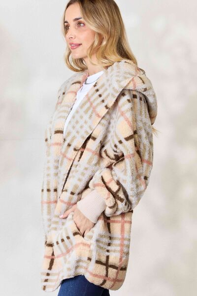 The Claudia Plaid Faux Fur Hooded Jacket