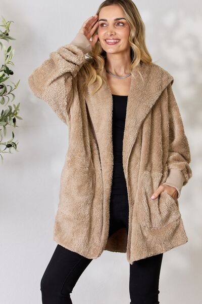 The Colleen Faux Fur Open Front Hooded Jacket