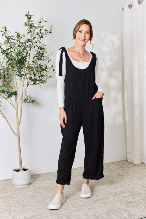 The Courtney Ribbed Tie Shoulder Sleeveless Ankle Overalls