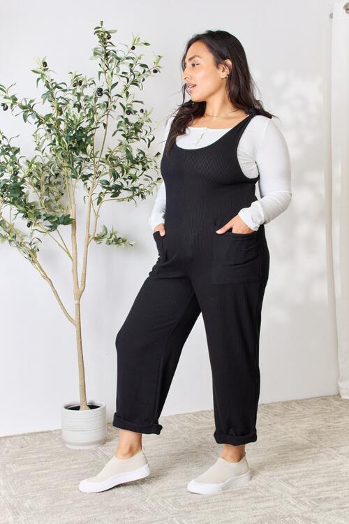 The Courtney Ribbed Tie Shoulder Sleeveless Ankle Overalls