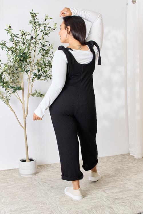 The Courtney Ribbed Tie Shoulder Sleeveless Ankle Overalls