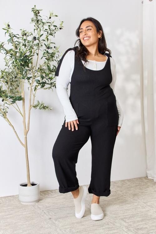 The Courtney Ribbed Tie Shoulder Sleeveless Ankle Overalls