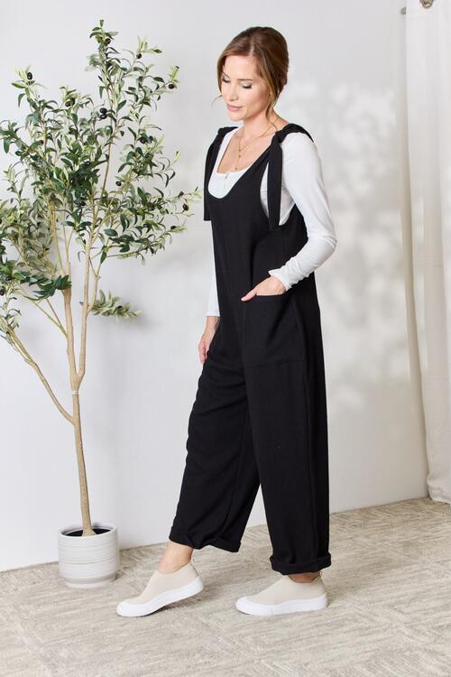 The Courtney Ribbed Tie Shoulder Sleeveless Ankle Overalls