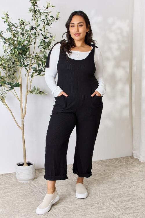 The Courtney Ribbed Tie Shoulder Sleeveless Ankle Overalls