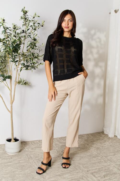 The Delaney Ribbed Trim Round Neck Knit Top
