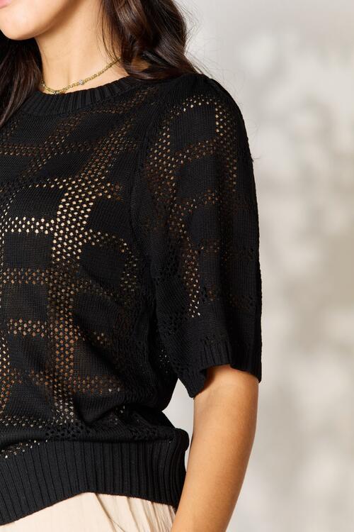 The Delaney Ribbed Trim Round Neck Knit Top