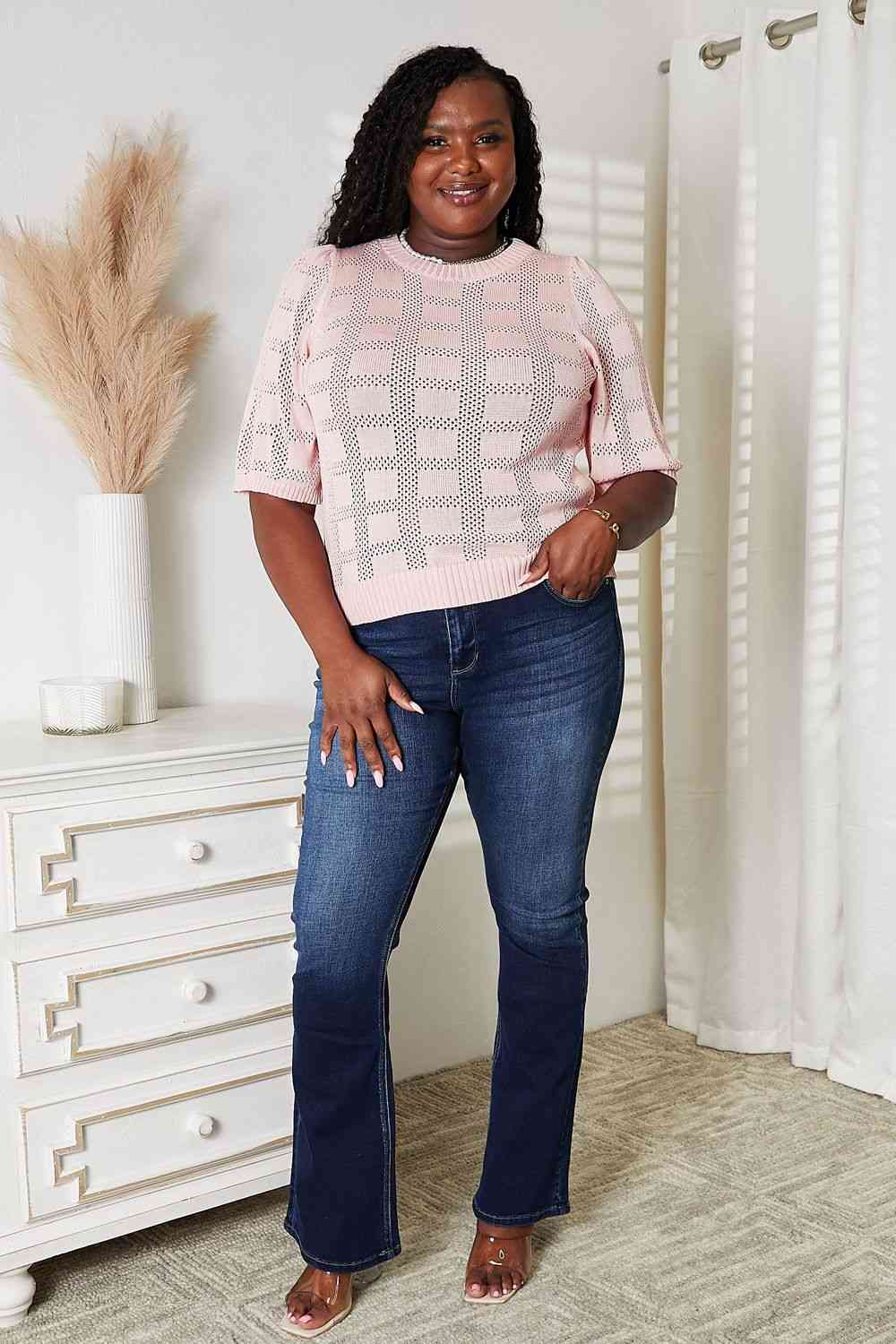 The Delaney Ribbed Trim Round Neck Knit Top