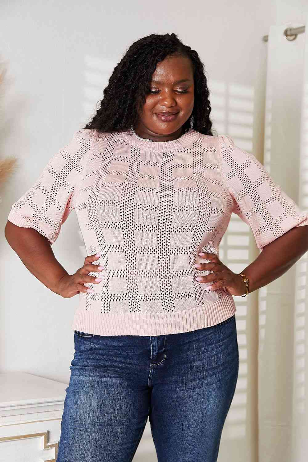 The Delaney Ribbed Trim Round Neck Knit Top