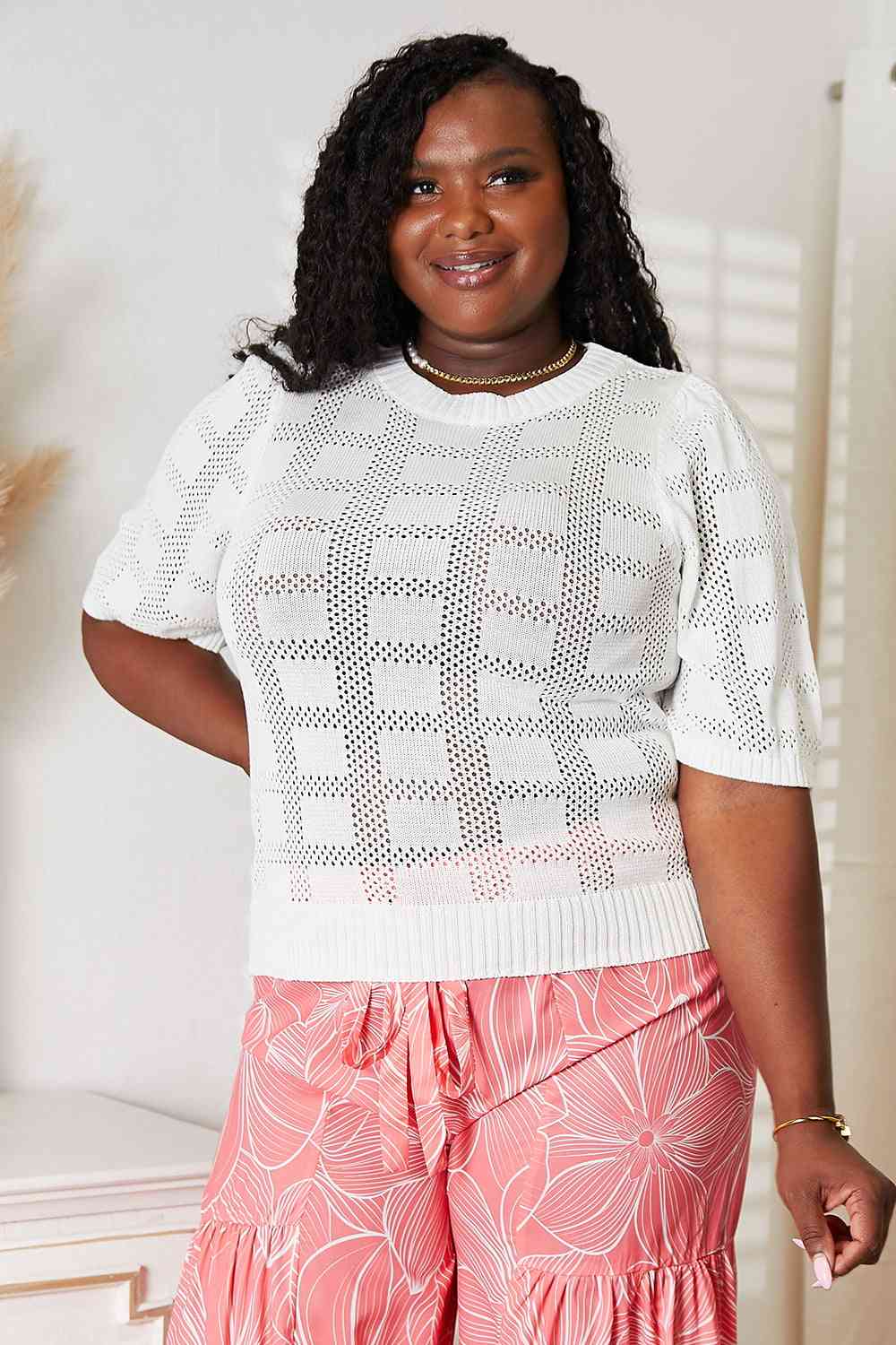 The Delaney Ribbed Trim Round Neck Knit Top