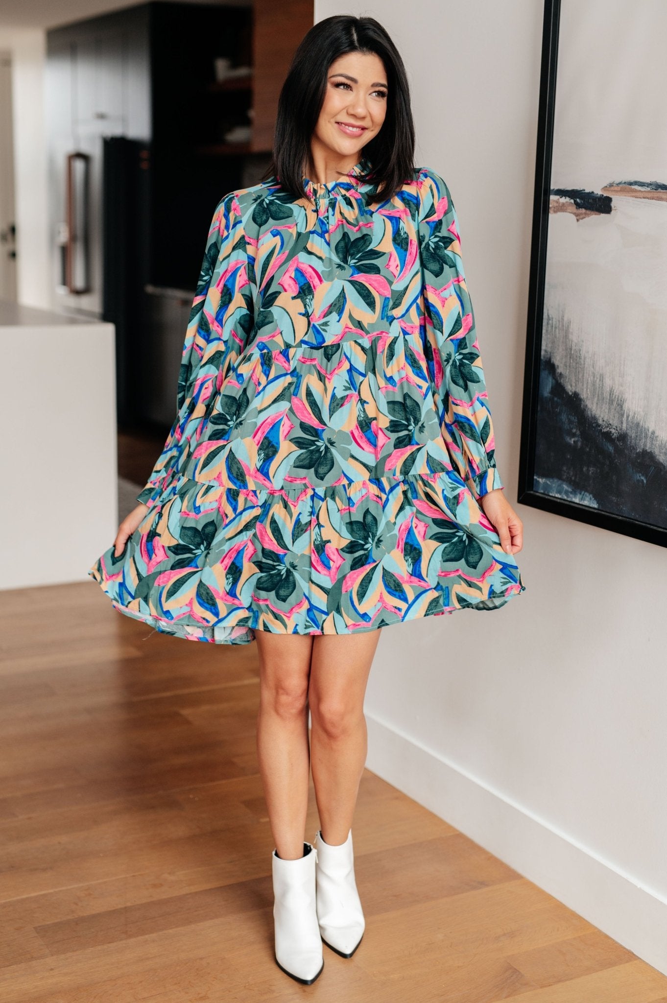 The Dhina Floral Dress - PEONIES & LIME