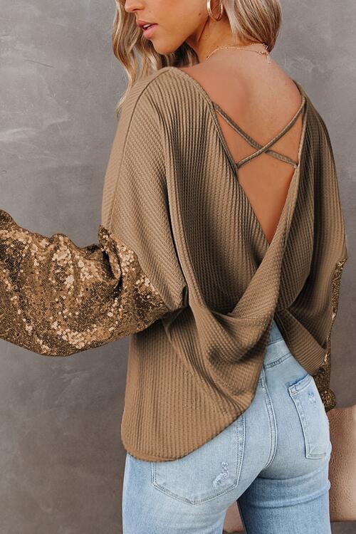 The Elise Sequin Waffle-Knit Blouse